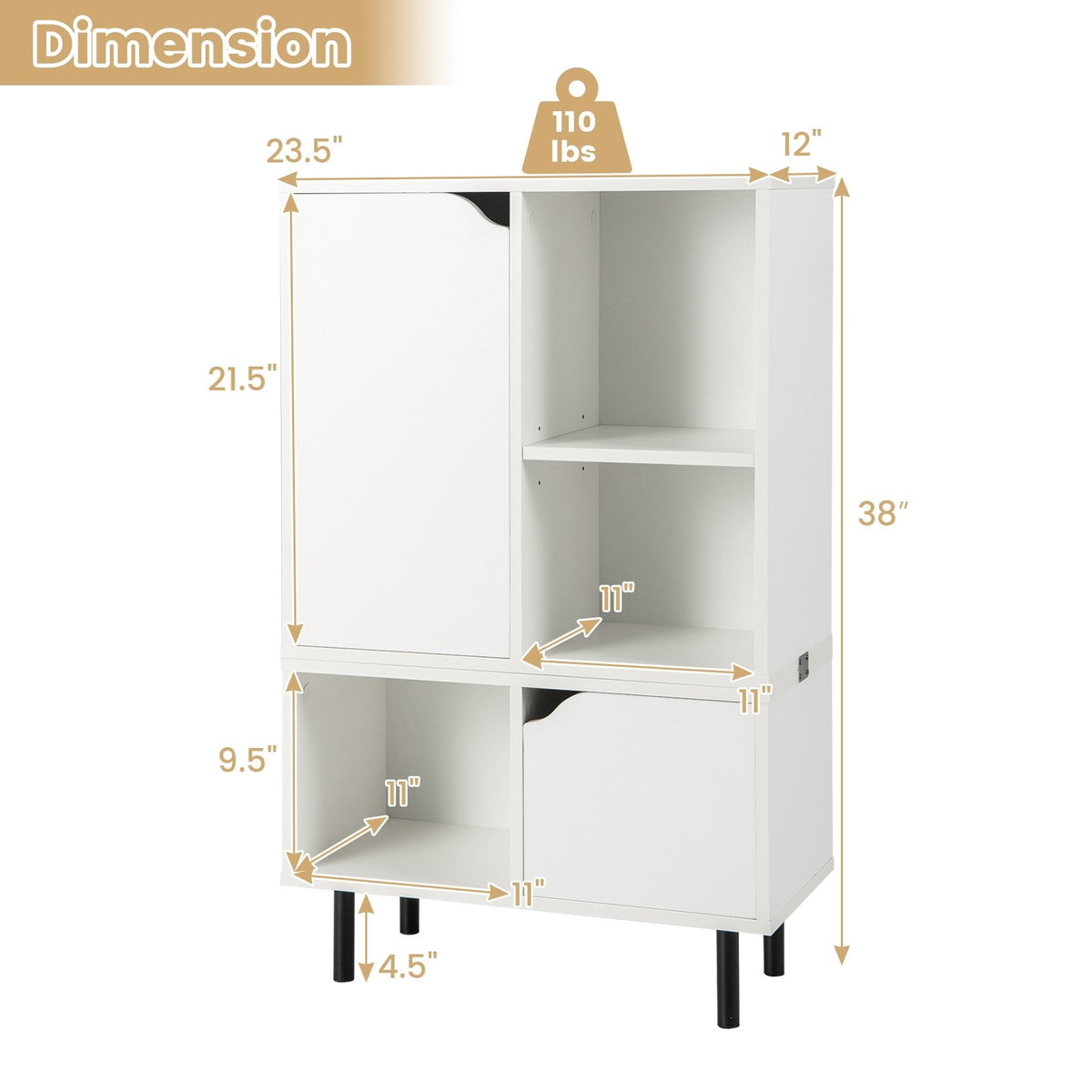 Stackable Bookcase with Adjustable Shelf and Cubes-White view 5