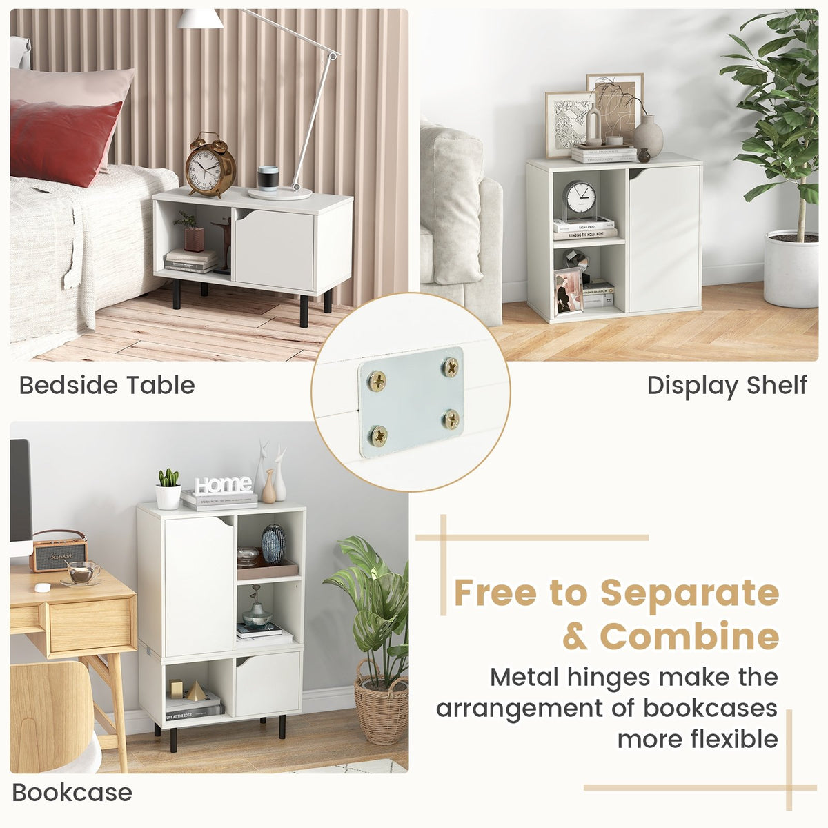 Stackable Bookcase with Adjustable Shelf and Cubes-White view 7