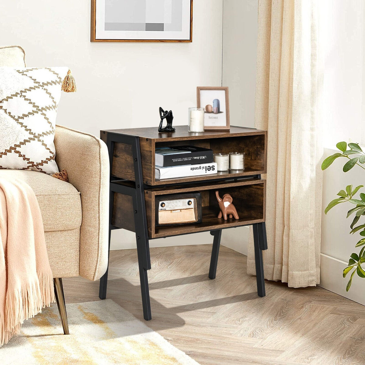 1 Piece Stackable Night Stand Shelf Accent Table with Metal Frame view 2