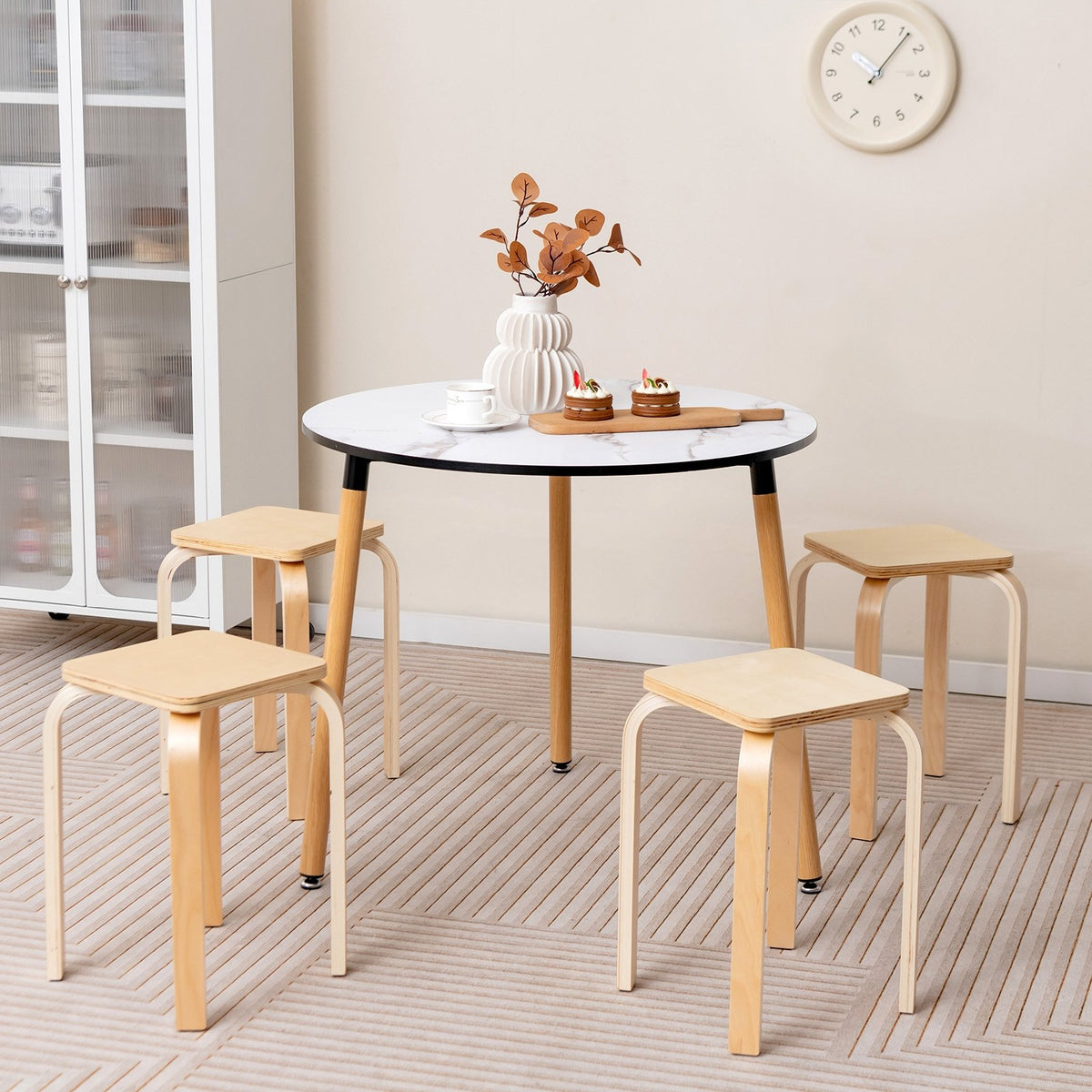 Stackable Stools Set of 4 with Square Top and Rounded Corners-Natural view 2