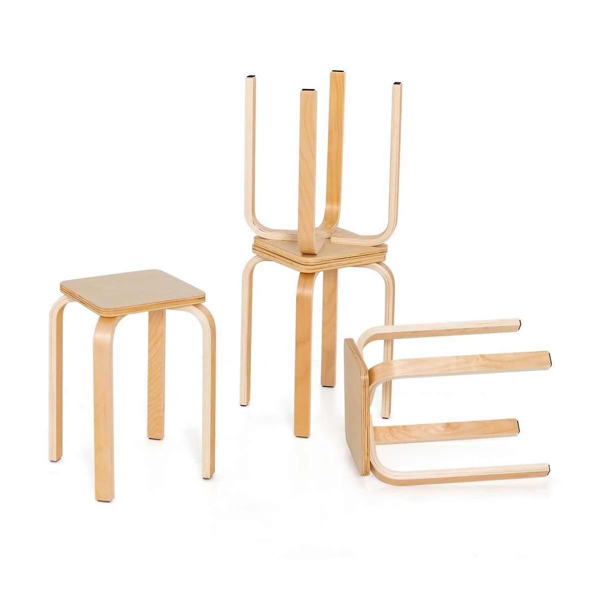 Stackable Stools Set of 4 with Square Top and Rounded Corners-Natural view 4
