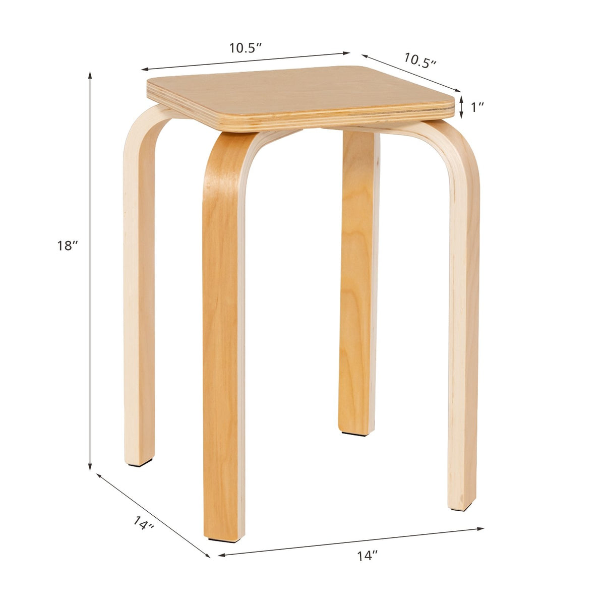 Stackable Stools Set of 4 with Square Top and Rounded Corners-Natural view 5