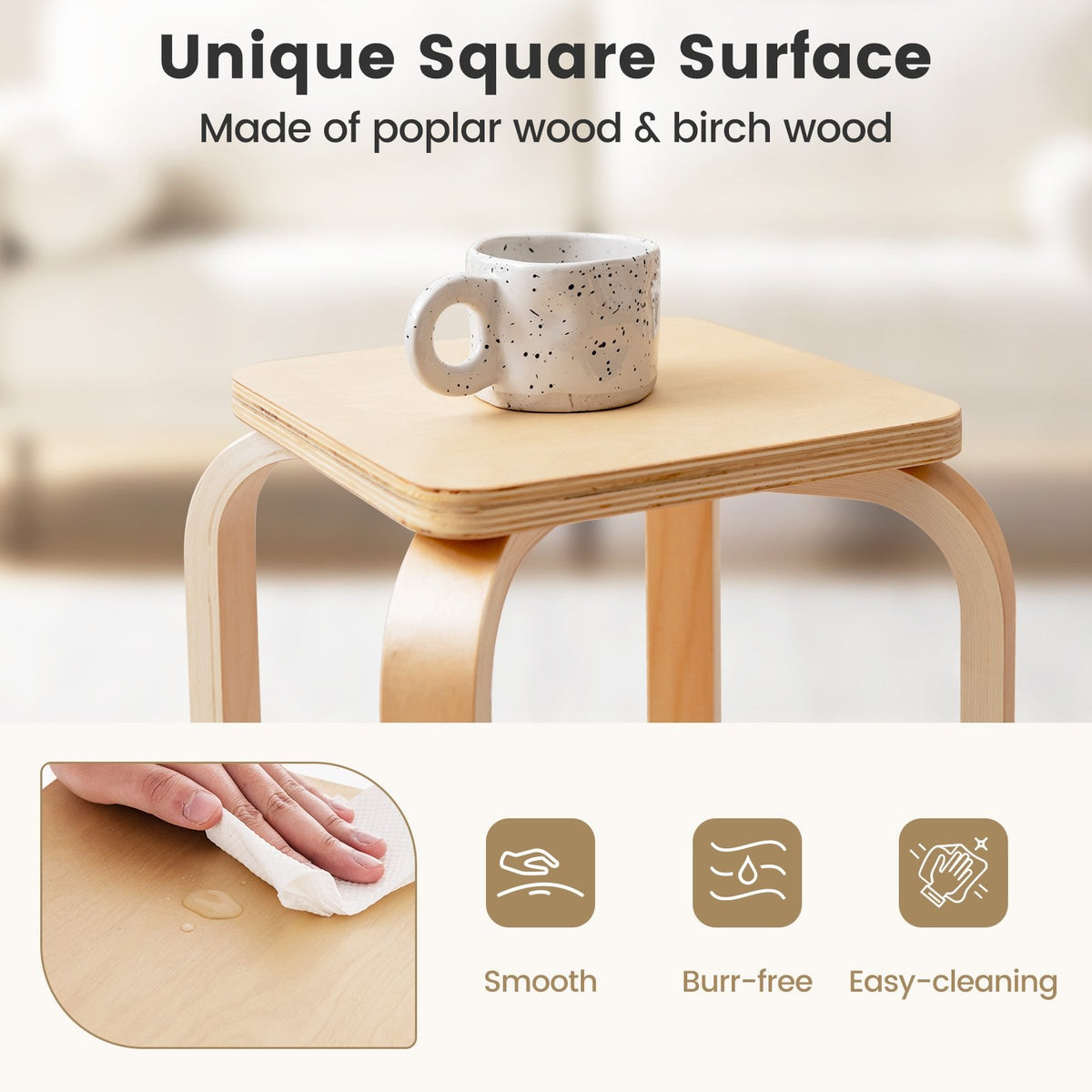 Stackable Stools Set of 4 with Square Top and Rounded Corners-Natural view 7