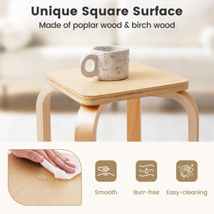 Stackable Stools Set of 4 with Square Top and Rounded Corners-Natural view 7