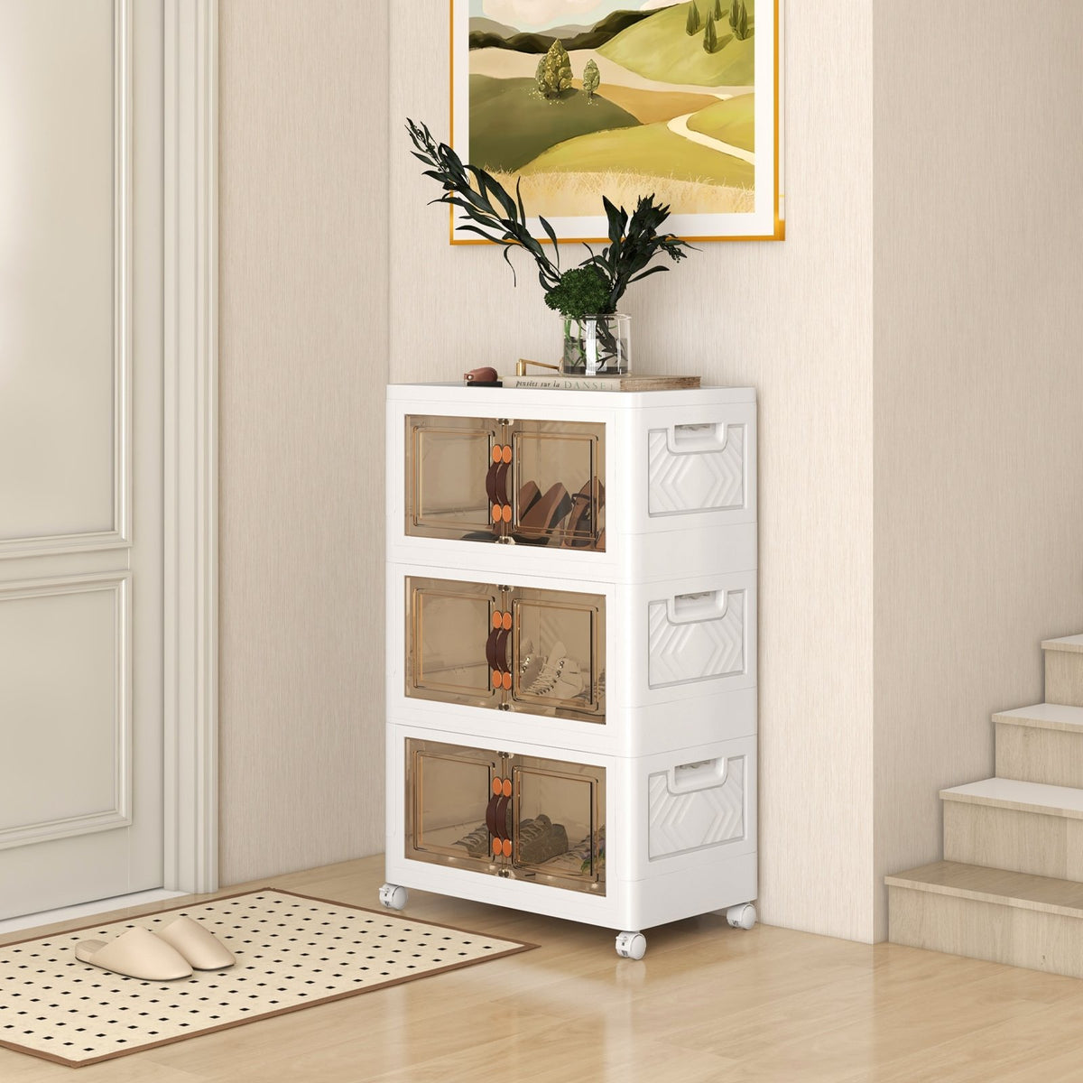 Stackable Storage Bins with Lockable Wheels-3 Pack view 2