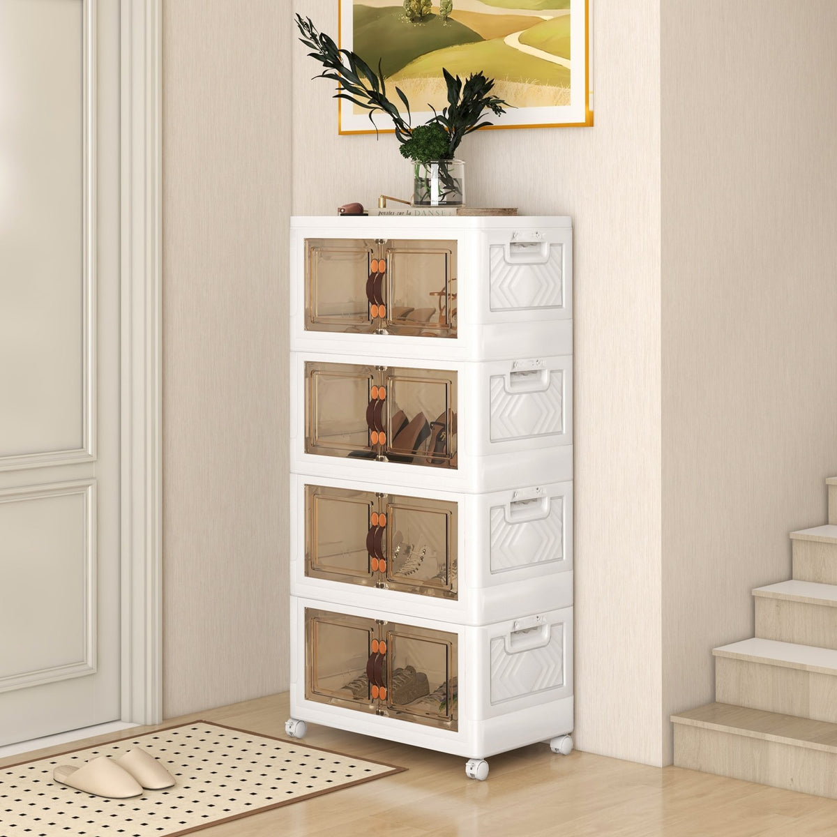 Stackable Storage Bins with Lockable Wheels-4 Pack view 2