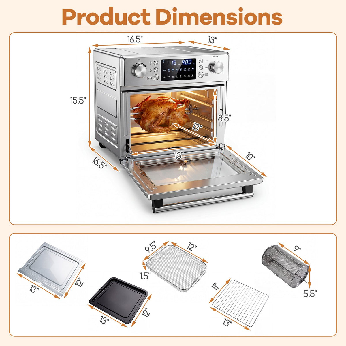 Stainless Steel Countertop Convection Oven with Bake-Silver view 4