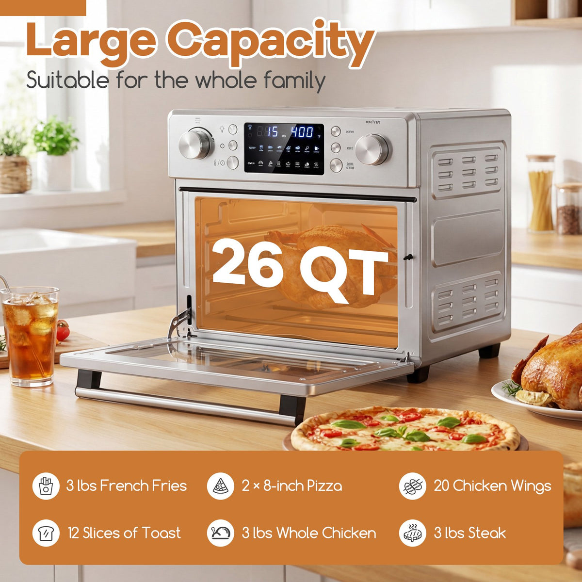 Stainless Steel Countertop Convection Oven with Bake-Silver view 7