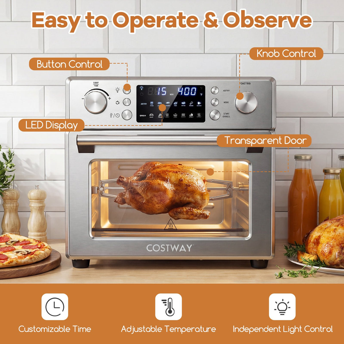 Stainless Steel Countertop Convection Oven with Bake-Silver view 8