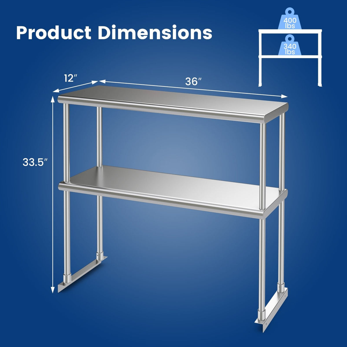 Stainless Steel Overshelf with Adjustable Lower Shelf for Restaurant Kitchen view 5