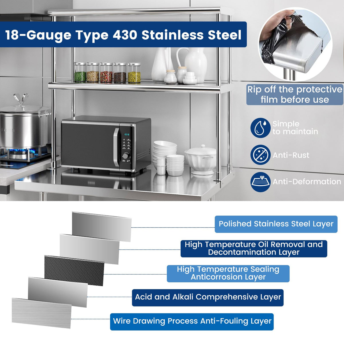 Stainless Steel Overshelf with Adjustable Lower Shelf for Restaurant Kitchen view 8