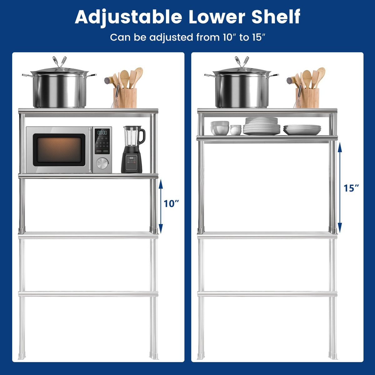 Stainless Steel Overshelf with Adjustable Lower Shelf for Restaurant Kitchen view 9