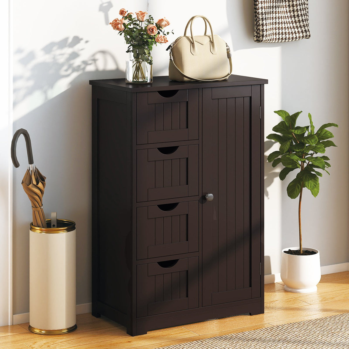 Standing Indoor Wooden Cabinet with 4 Drawers-Brown view 2