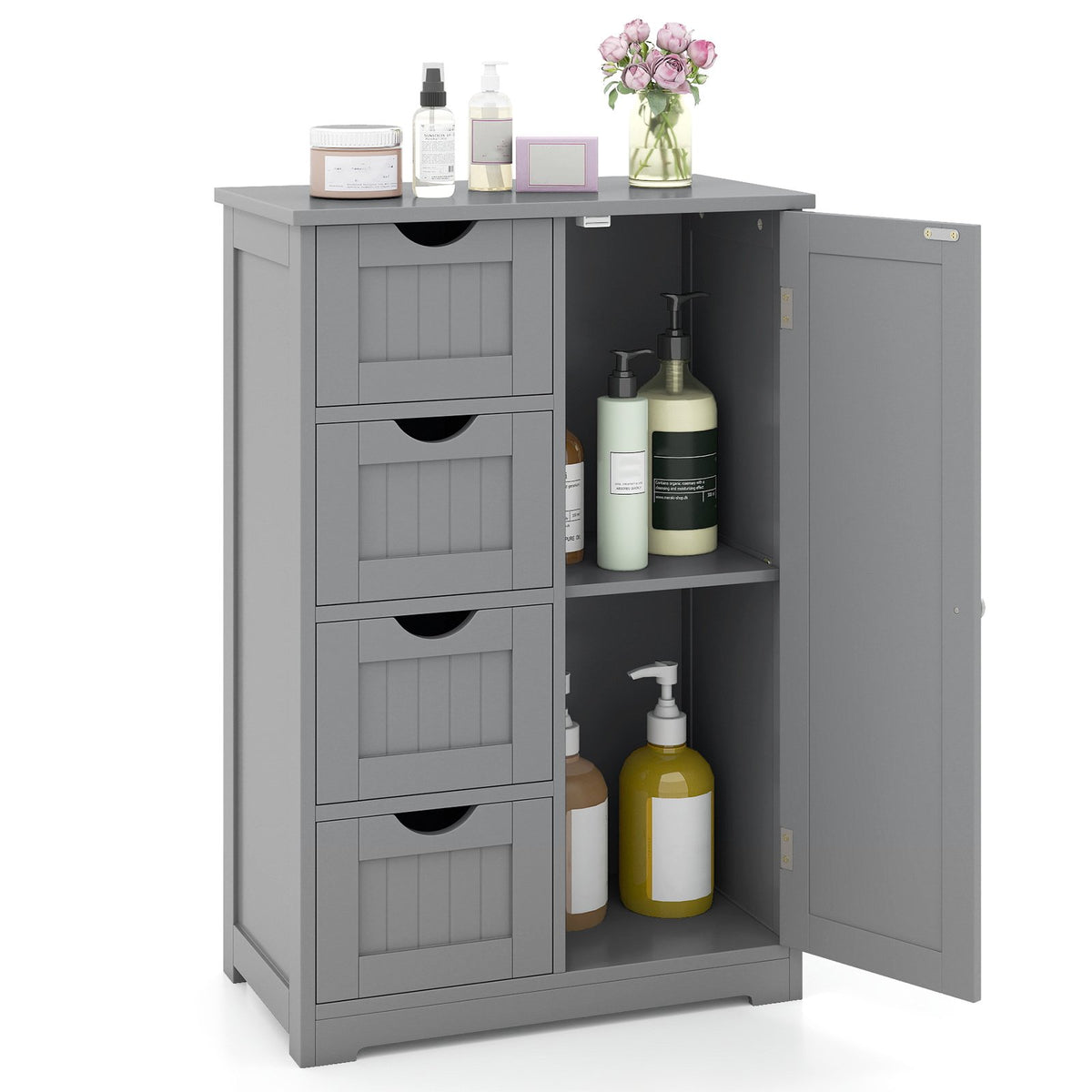 Standing Indoor Wooden Cabinet with 4 Drawers-Gray view 4