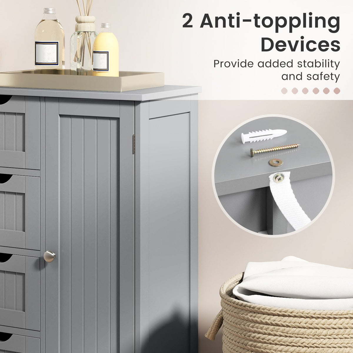 Standing Indoor Wooden Cabinet with 4 Drawers-Gray view 9