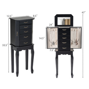Standing Jewelry Box with 4 Drawers and 2 Side Doors-Black view 4