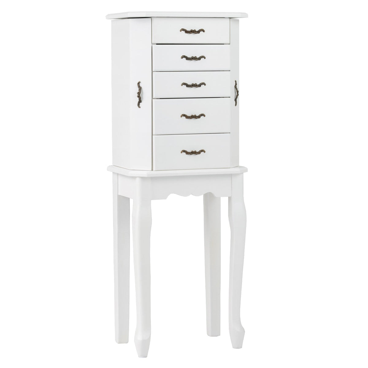 Standing Jewelry Box with 4 Drawers and 2 Side Doors-White