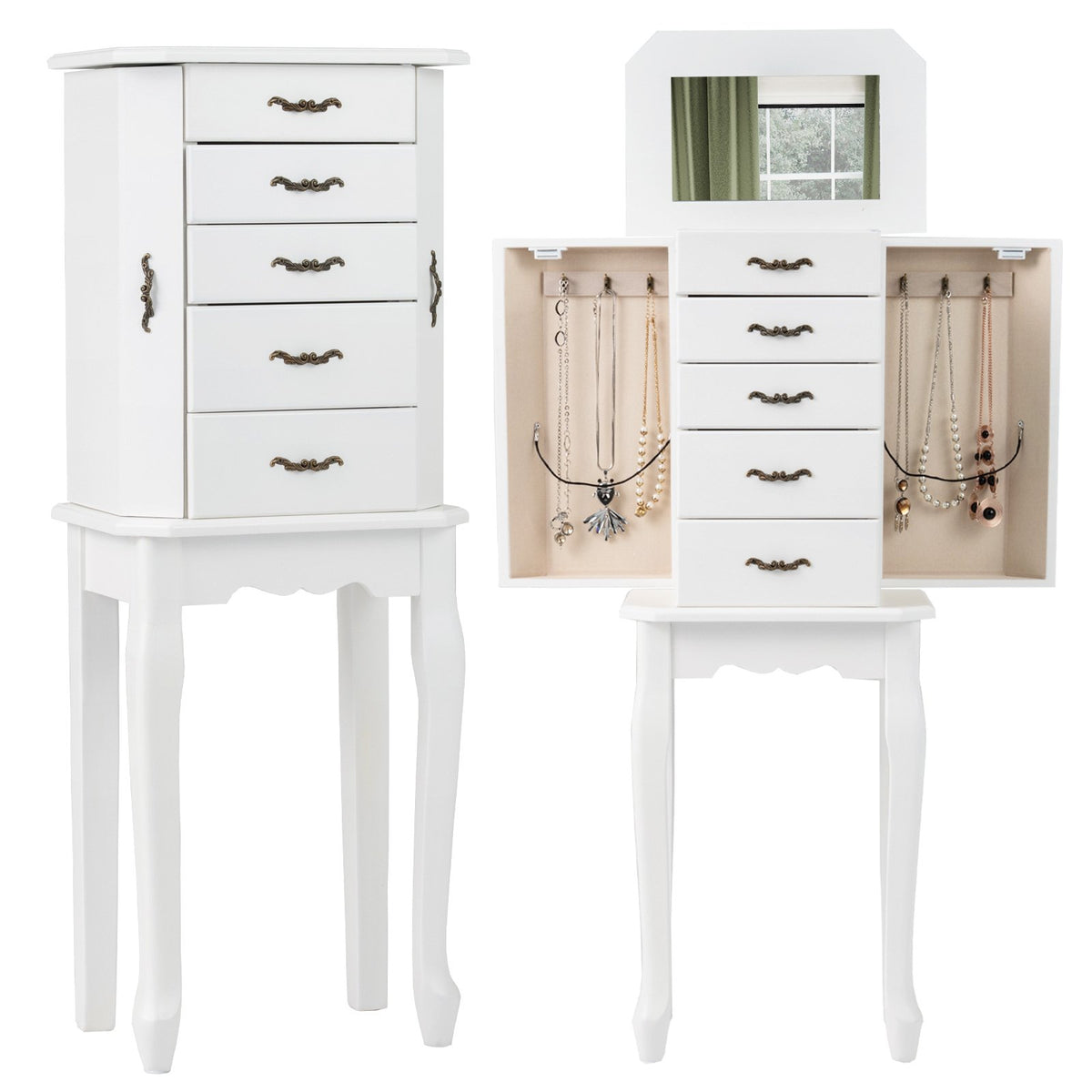Standing Jewelry Box with 4 Drawers and 2 Side Doors-White view 4