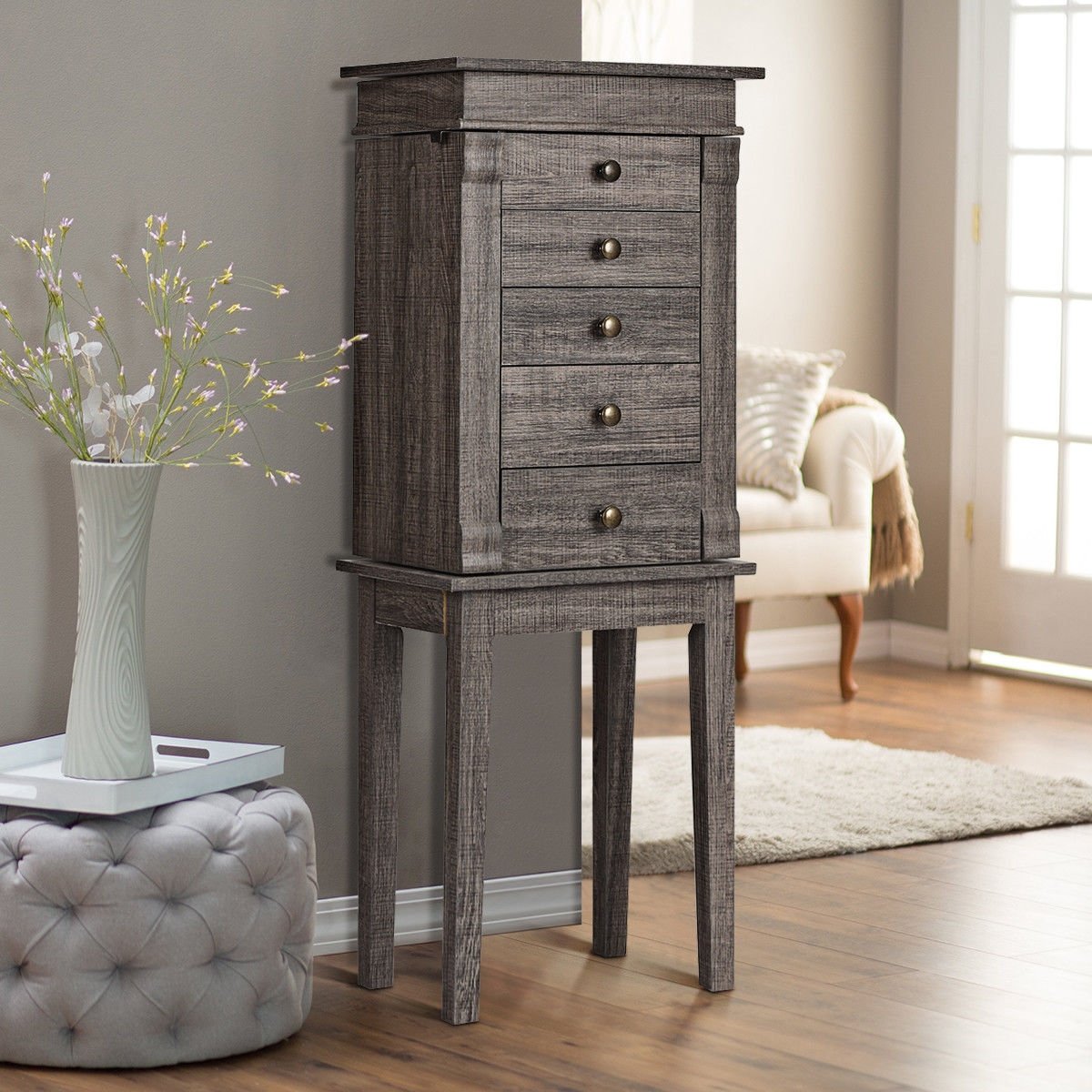 Standing Jewelry Cabinet Storage Organizer with Wooden Legs view 3