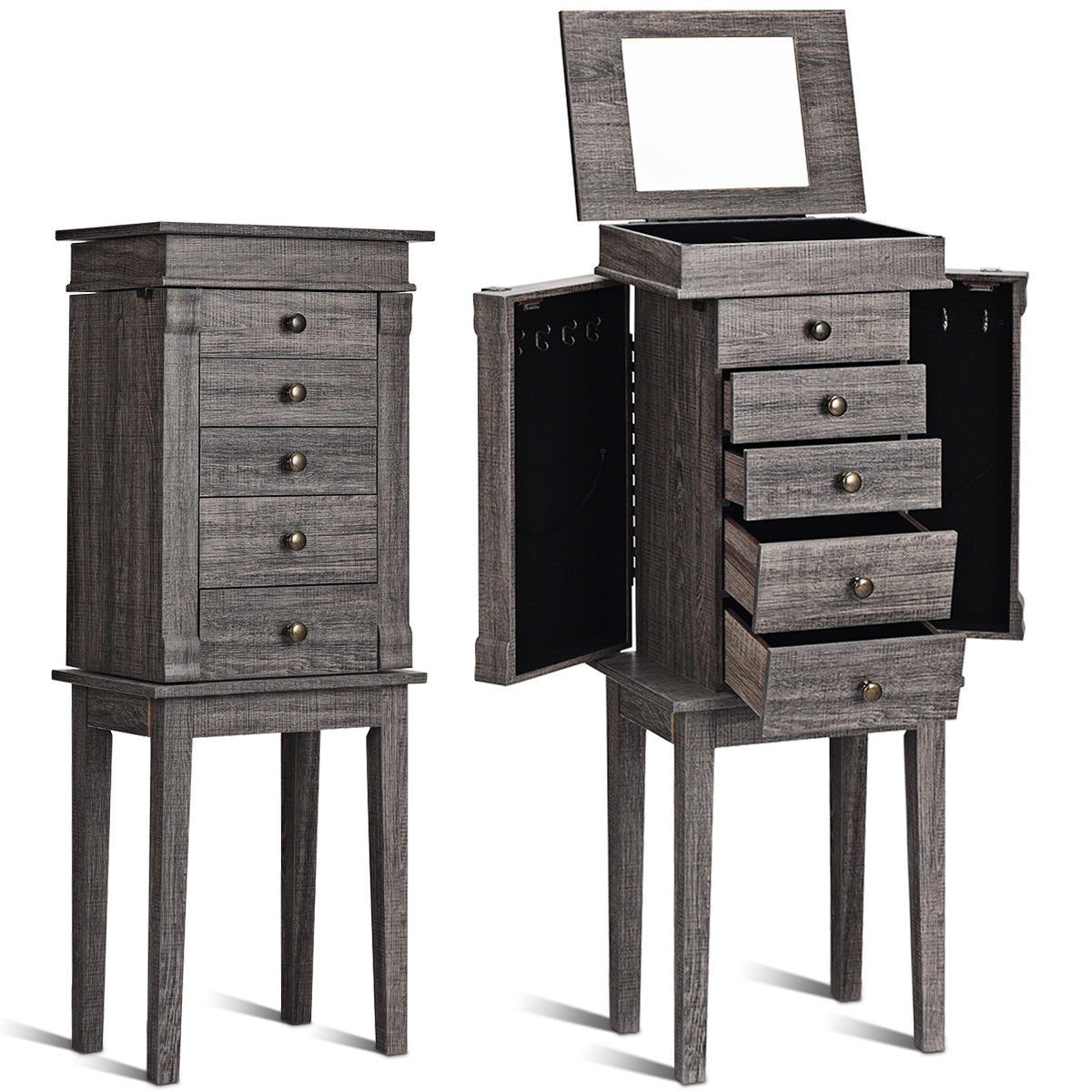 Standing Jewelry Cabinet Storage Organizer with Wooden Legs view 4