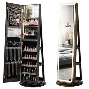 Standing Jewelry Cabinet with Adjustable LED Lights-Black