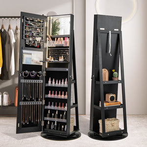 Standing Jewelry Cabinet with Adjustable LED Lights-Black view 2