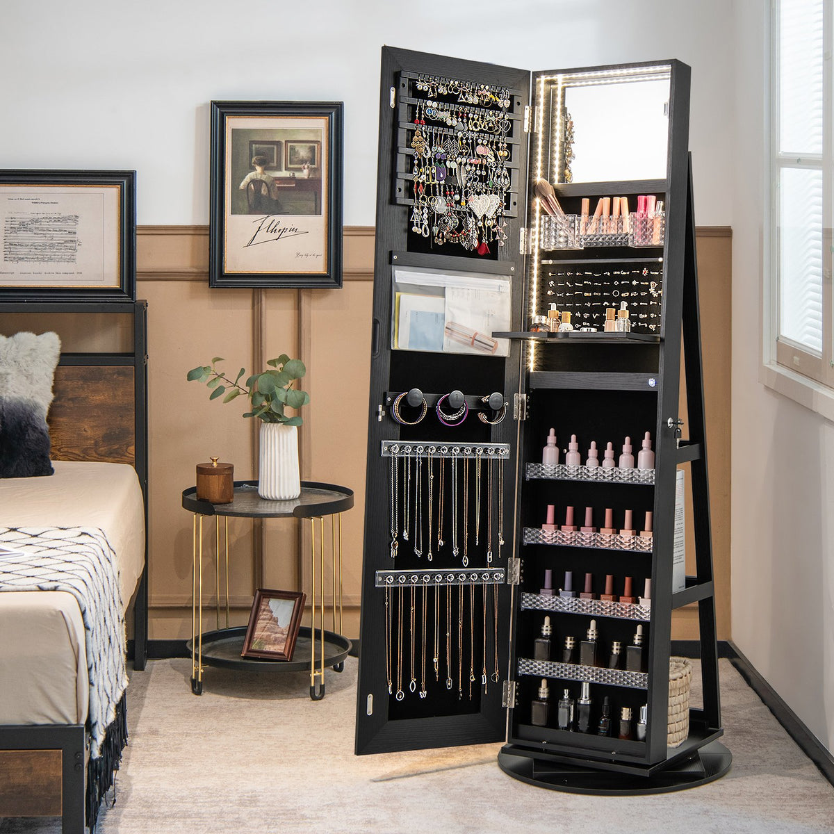 Standing Jewelry Cabinet with Adjustable LED Lights-Black view 3