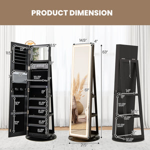 Standing Jewelry Cabinet with Adjustable LED Lights-Black view 5