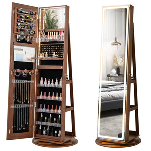 Standing Jewelry Cabinet with Adjustable LED Lights-Brown