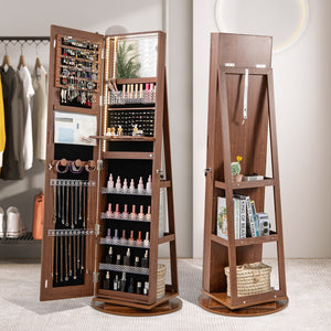 Standing Jewelry Cabinet with Adjustable LED Lights-Brown view 2