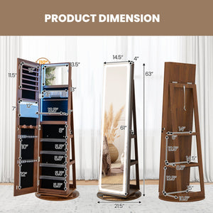 Standing Jewelry Cabinet with Adjustable LED Lights-Brown view 5