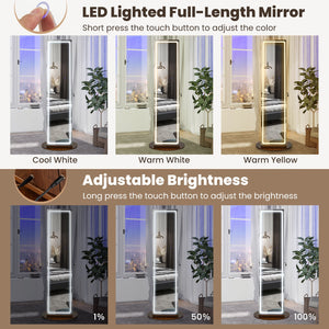 Standing Jewelry Cabinet with Adjustable LED Lights-Brown view 8