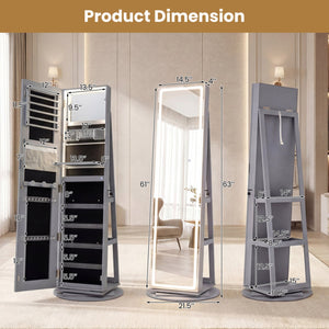 Standing Jewelry Cabinet with Adjustable LED Lights-Gray view 4