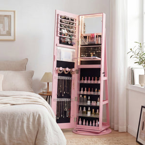 Standing Jewelry Cabinet with Adjustable LED Lights-Pink view 2