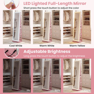 Standing Jewelry Cabinet with Adjustable LED Lights-Pink view 7