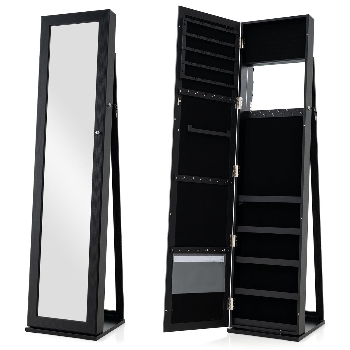 Standing Lockable Jewelry Storage Organizer with Full-Length Mirror-Black view 4