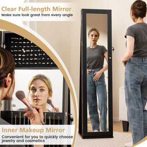 Standing Lockable Jewelry Storage Organizer with Full-Length Mirror-Black view 7