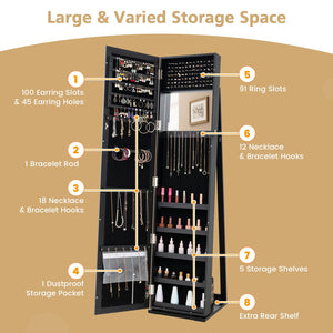 Standing Lockable Jewelry Storage Organizer with Full-Length Mirror-Black view 8