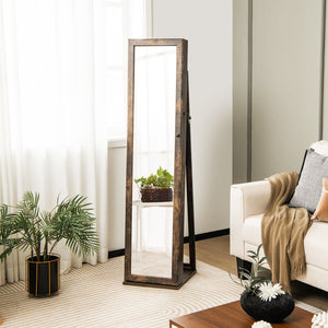 Standing Lockable Jewelry Storage Organizer with Full-Length Mirror-Brown view 2