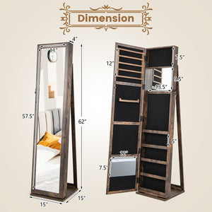 Standing Lockable Jewelry Storage Organizer with Full-Length Mirror-Brown view 4