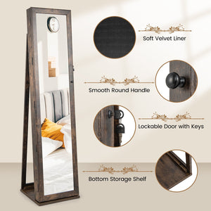 Standing Lockable Jewelry Storage Organizer with Full-Length Mirror-Brown view 5