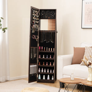 Standing Lockable Jewelry Storage Organizer with Full-Length Mirror-Coffee view 2