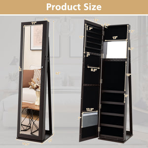Standing Lockable Jewelry Storage Organizer with Full-Length Mirror-Coffee view 5