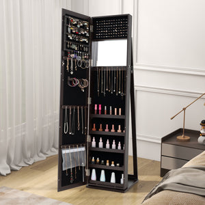Standing Lockable Jewelry Storage Organizer with Full-Length Mirror-Coffee view 6