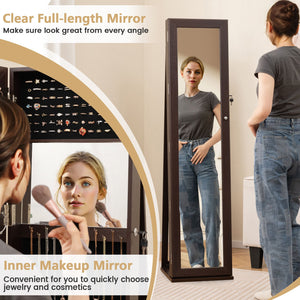 Standing Lockable Jewelry Storage Organizer with Full-Length Mirror-Coffee view 7