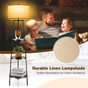Standing Shelf Floor Lamp with Storage Shelves and Linen Lampshade view 8