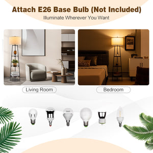 Standing Shelf Floor Lamp with Storage Shelves and Linen Lampshade view 9