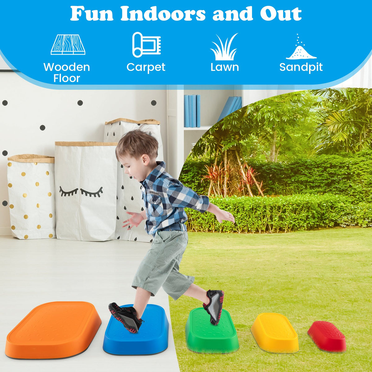 Stepping Stone for Kids 5Pcs Non-Slip Toddler River Stone Set-Multicolor view 7