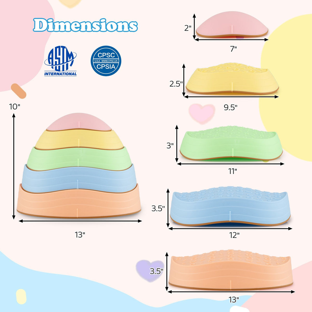 Stepping Stones for Kids 5 PCS Non-Slip Balance Stones with Storage Bag-Macaron view 4