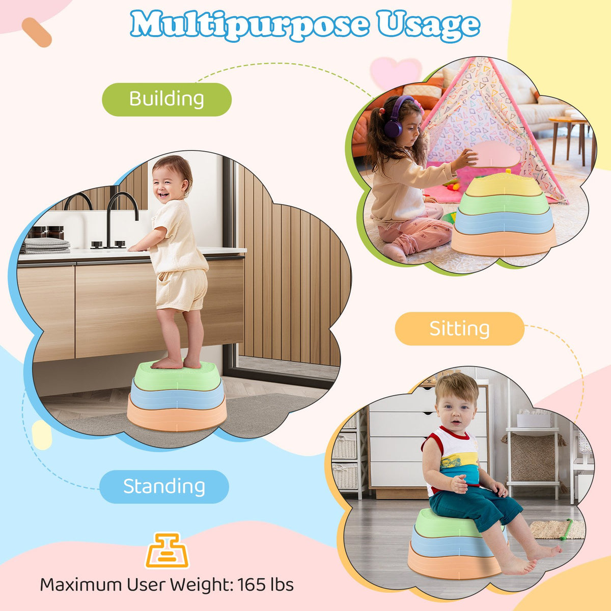 Stepping Stones for Kids 5 PCS Non-Slip Balance Stones with Storage Bag-Macaron view 6